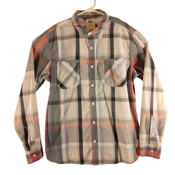 Levi's shirt mens L Large multicolor plaid long sleeve white tab button - Picture 1 of 9